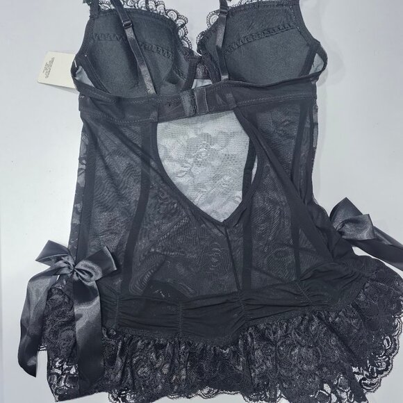 Rene Rofe Floral Babydoll Bow Lingerie Set Black Size Large - Picture 8 of 10